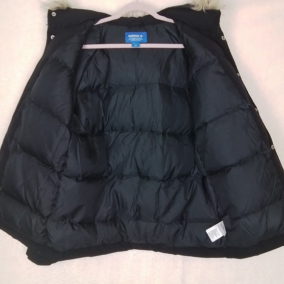 RARE 90s Adidas Originals Pakaian‎ Logo L Black Down Feather Coat - Picture 3 of 16
